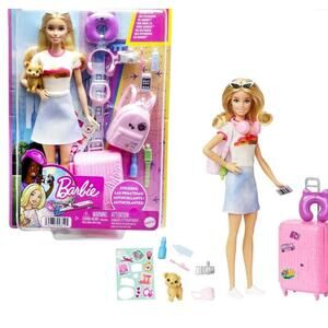 NIB Barbie Doll & Accessories, 'Malibu' Travel Set with Puppy & Working Suitcase